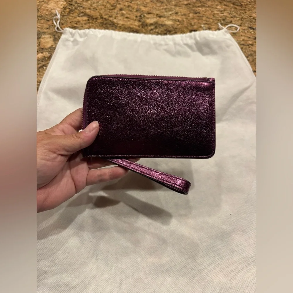 Kate Spade Lucy Small L-zip Wristlet Raspberry Metallic Leather NWT - Picture 5 of 7